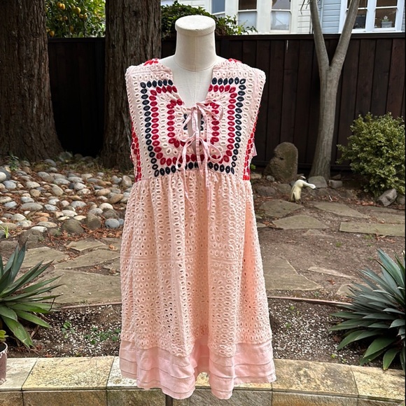 Greek Archaic Kori pink multi Embroidered short dress